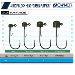 Owner 4151GP Block Head Green Pumpkin Jig Head