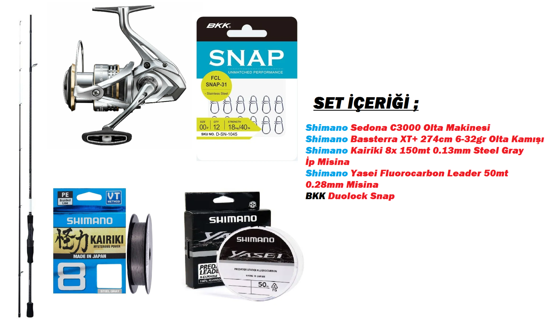 Shimano Sedona C3000 Olta Makinesi Bassterra XT+ 274CM 6-32GR Spin Olta Seti